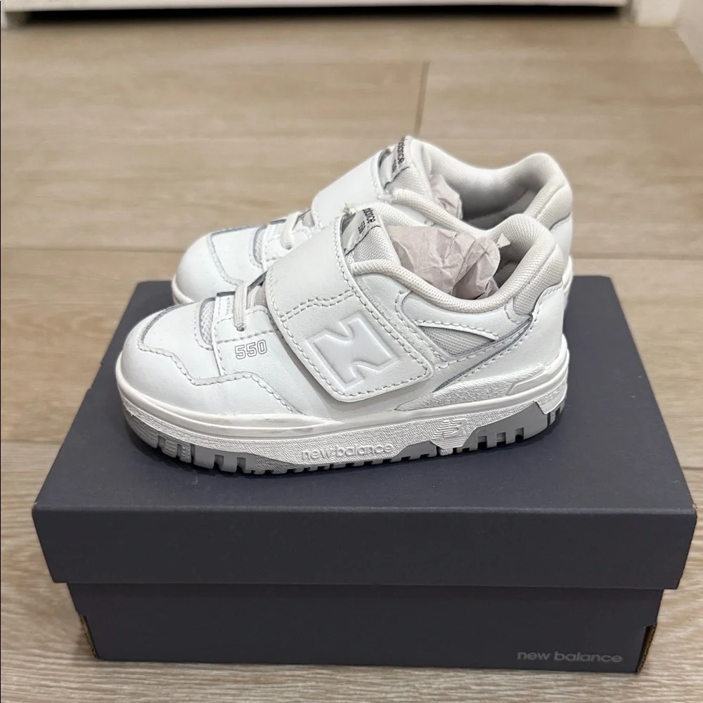 New Balance Kids White Sneakers with Gray Soles